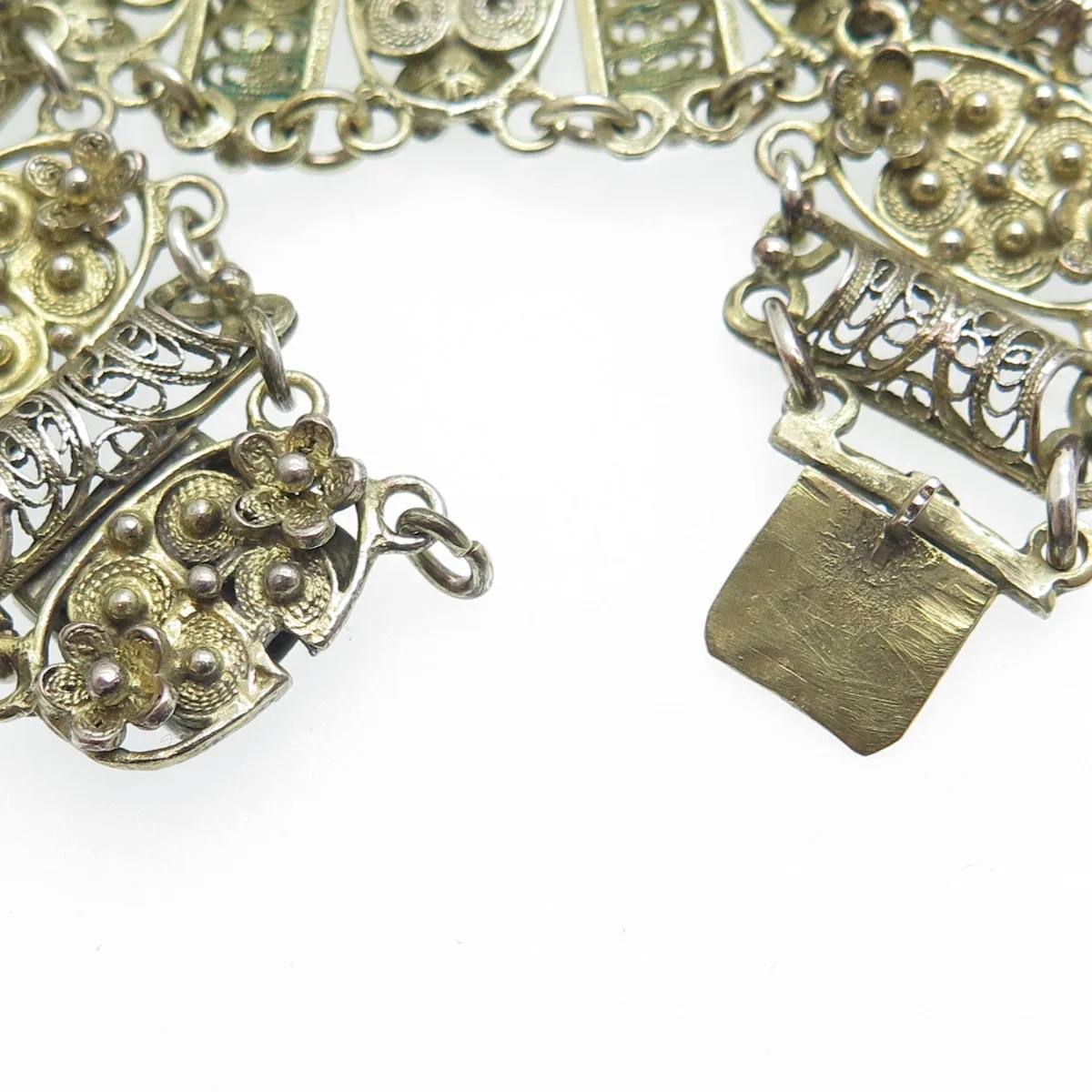 925 Sterling Silver Gold Plated Antique Art Deco Floral Filigree Bracelet 6.25"