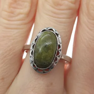 925 Sterling Silver Vintage 1976 Dublin Real Connemara Marble Ring Size 7.5