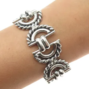 925 Sterling Silver Vintage Crescent Roped Oxidized Link Bracelet 7.25"