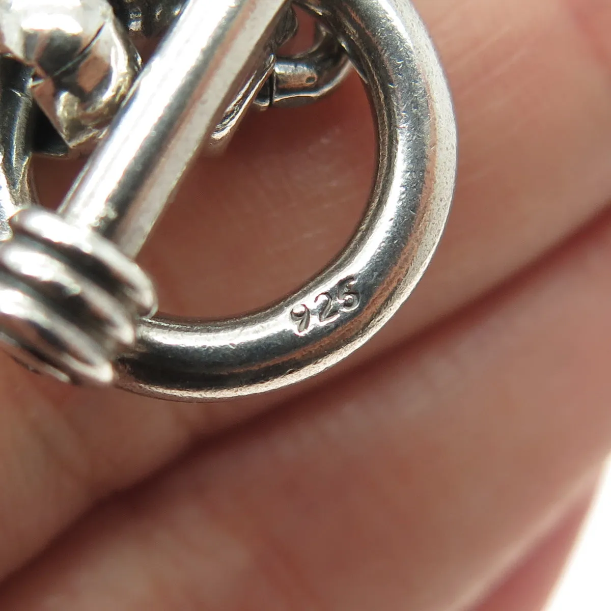 925 Sterling Silver Vintage Crescent Roped Oxidized Link Bracelet 7.25"