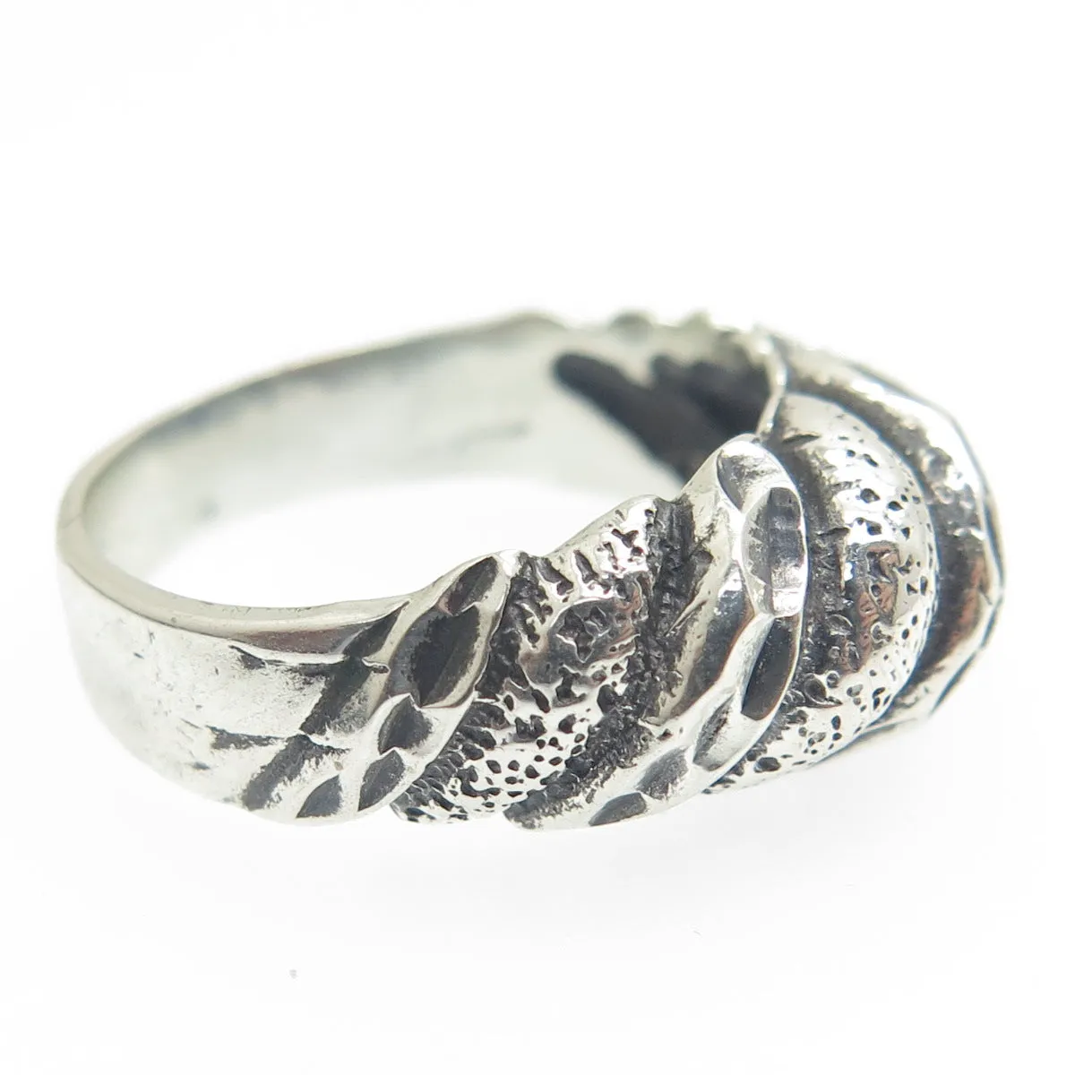 925 Sterling Silver Vintage Diamond-Cut Ribbed Dome Oxidized Ring Size 6.5