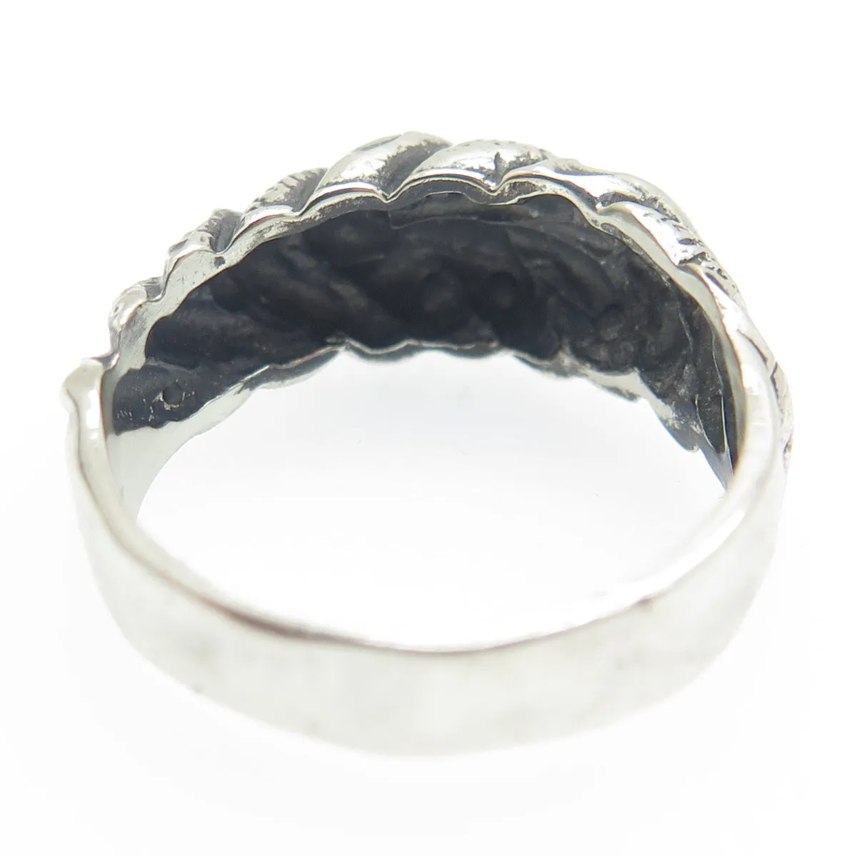925 Sterling Silver Vintage Diamond-Cut Ribbed Dome Oxidized Ring Size 6.5
