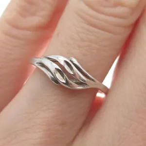 925 Sterling Silver Vintage Diamond-Cut Wavy Modernist Ring Size 6.25