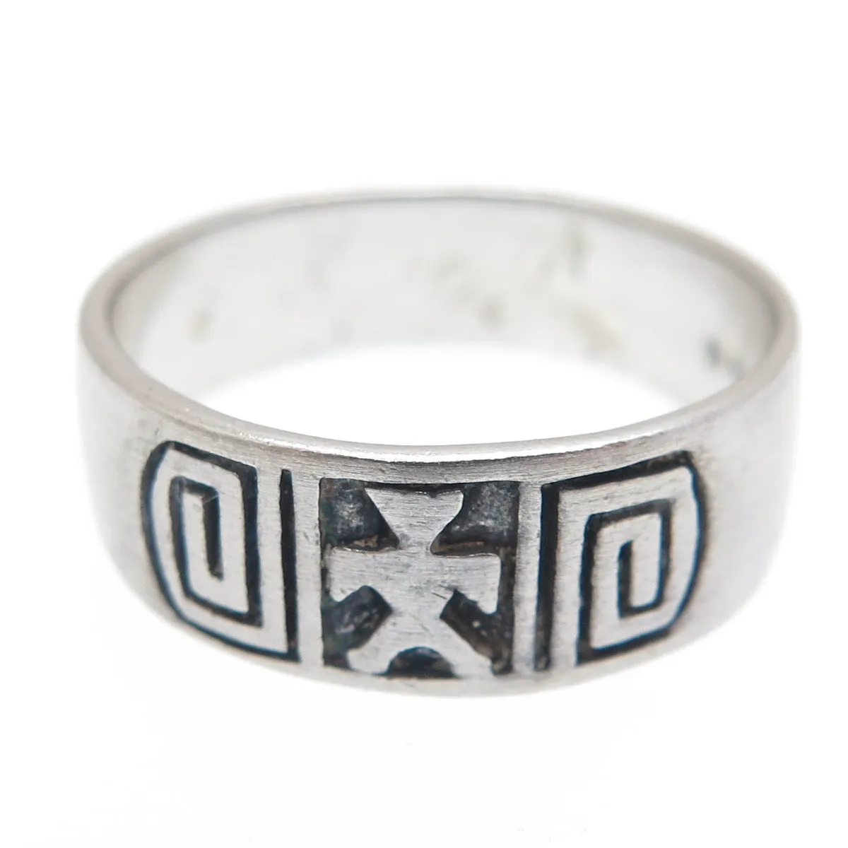 925 Sterling Silver Vintage Ethnic Oxidized Band Ring Size 8.75