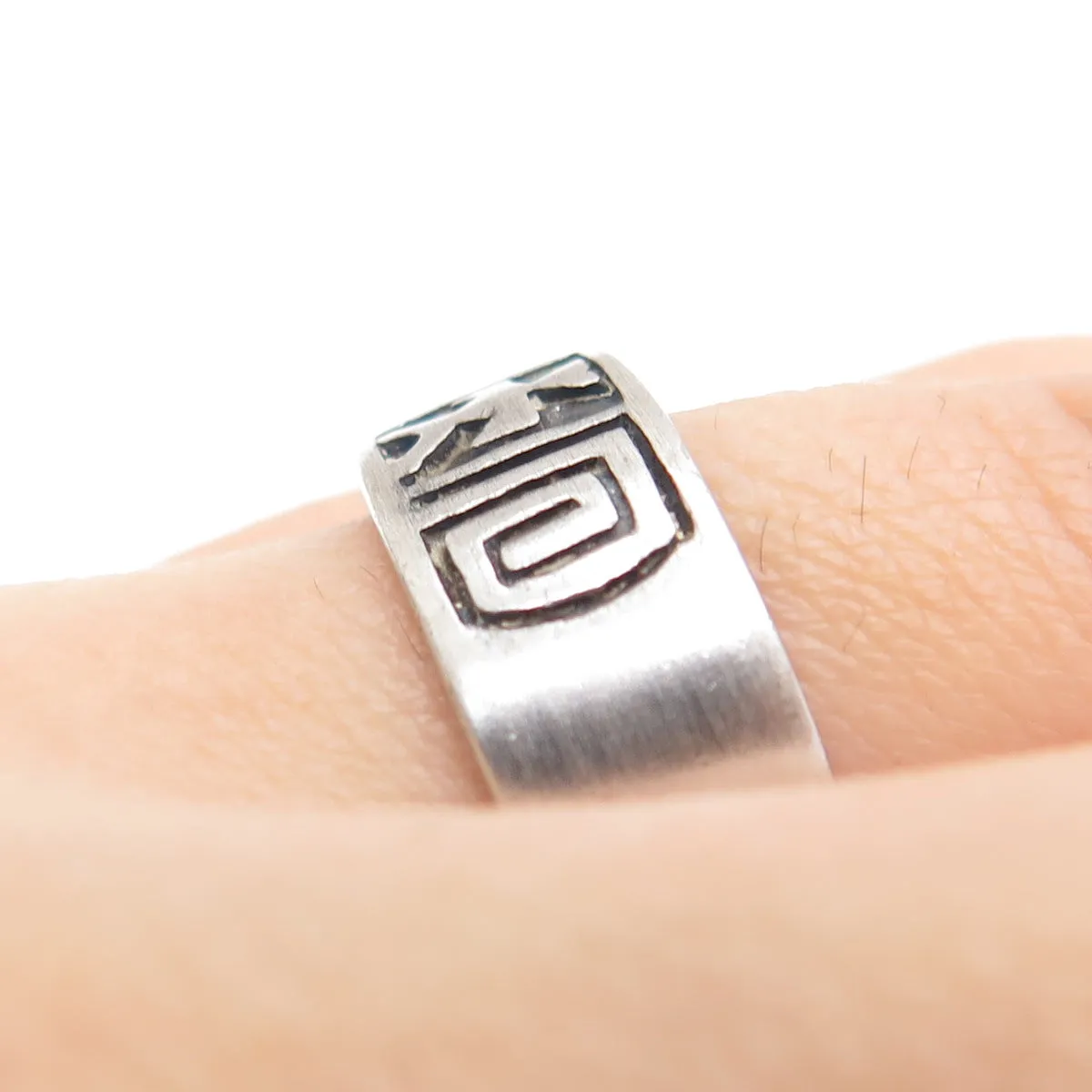 925 Sterling Silver Vintage Ethnic Oxidized Band Ring Size 8.75
