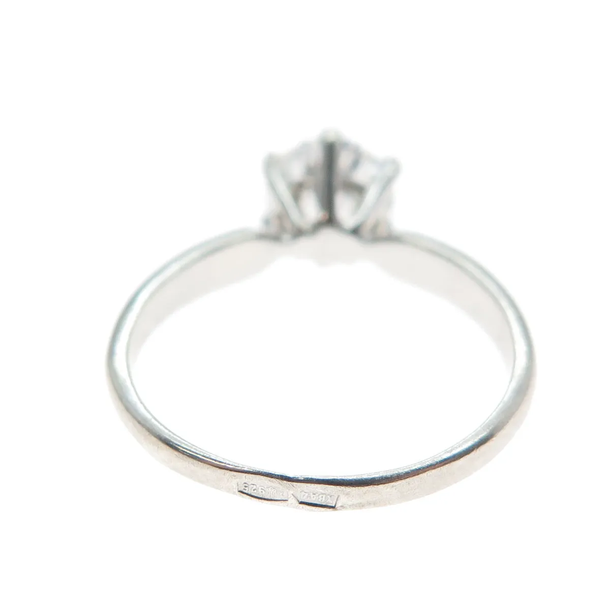 925 Sterling Silver Vintage European Round-Cut C Z Engagement Ring Size 6.25