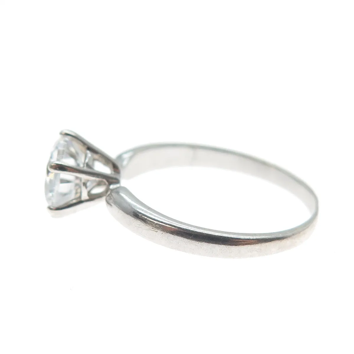 925 Sterling Silver Vintage European Round-Cut C Z Engagement Ring Size 6.25