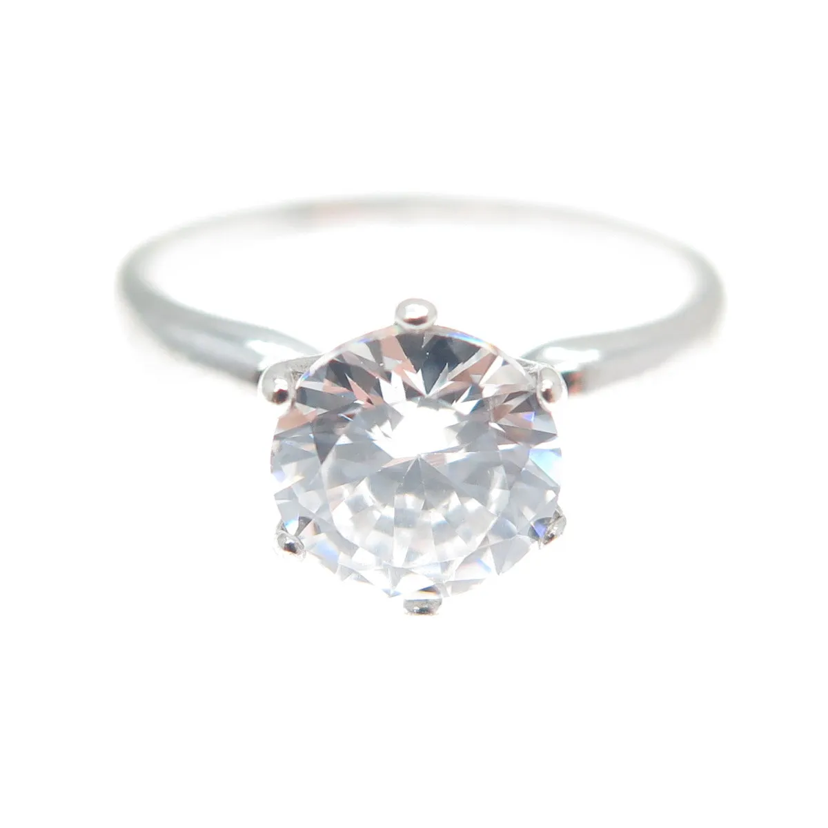 925 Sterling Silver Vintage European Round-Cut C Z Engagement Ring Size 6.25