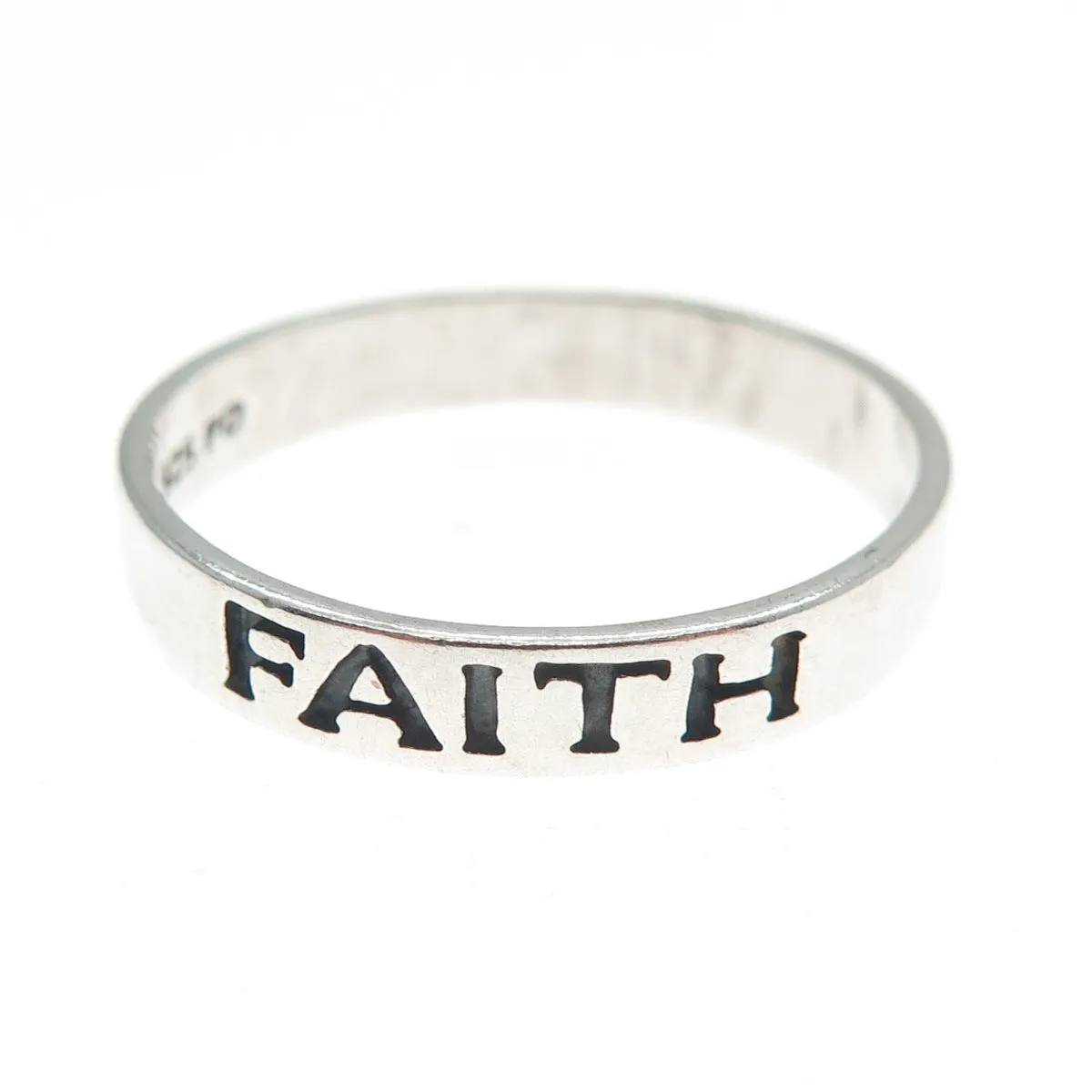 925 Sterling Silver Vintage Faith Oxidized Band Ring Size 10.25