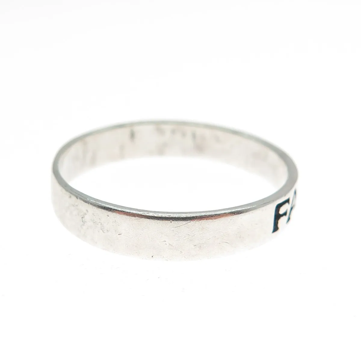 925 Sterling Silver Vintage Faith Oxidized Band Ring Size 10.25