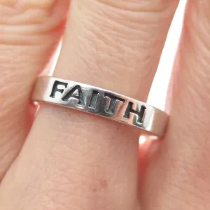 925 Sterling Silver Vintage Faith Oxidized Band Ring Size 10.25