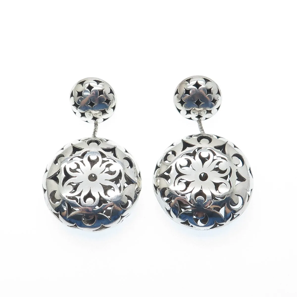 925 Sterling Silver Vintage Flower Drop Dangle Omega Back Earrings