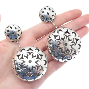 925 Sterling Silver Vintage Flower Drop Dangle Omega Back Earrings