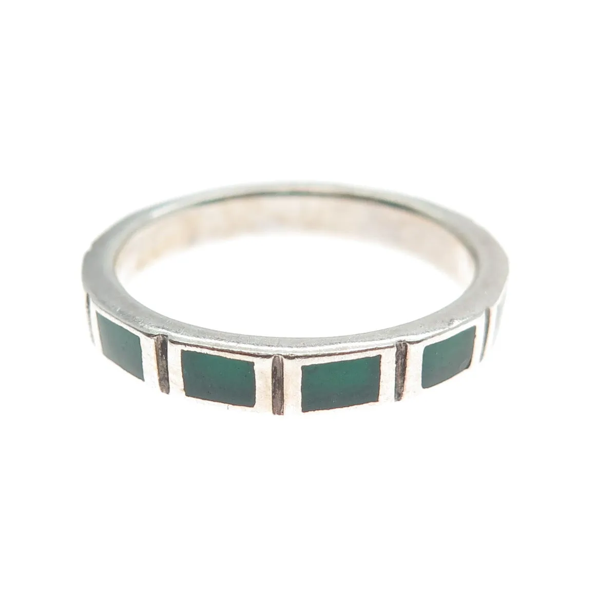 925 Sterling Silver Vintage Green Onyx Eternity All Around Band Ring Size 7.25