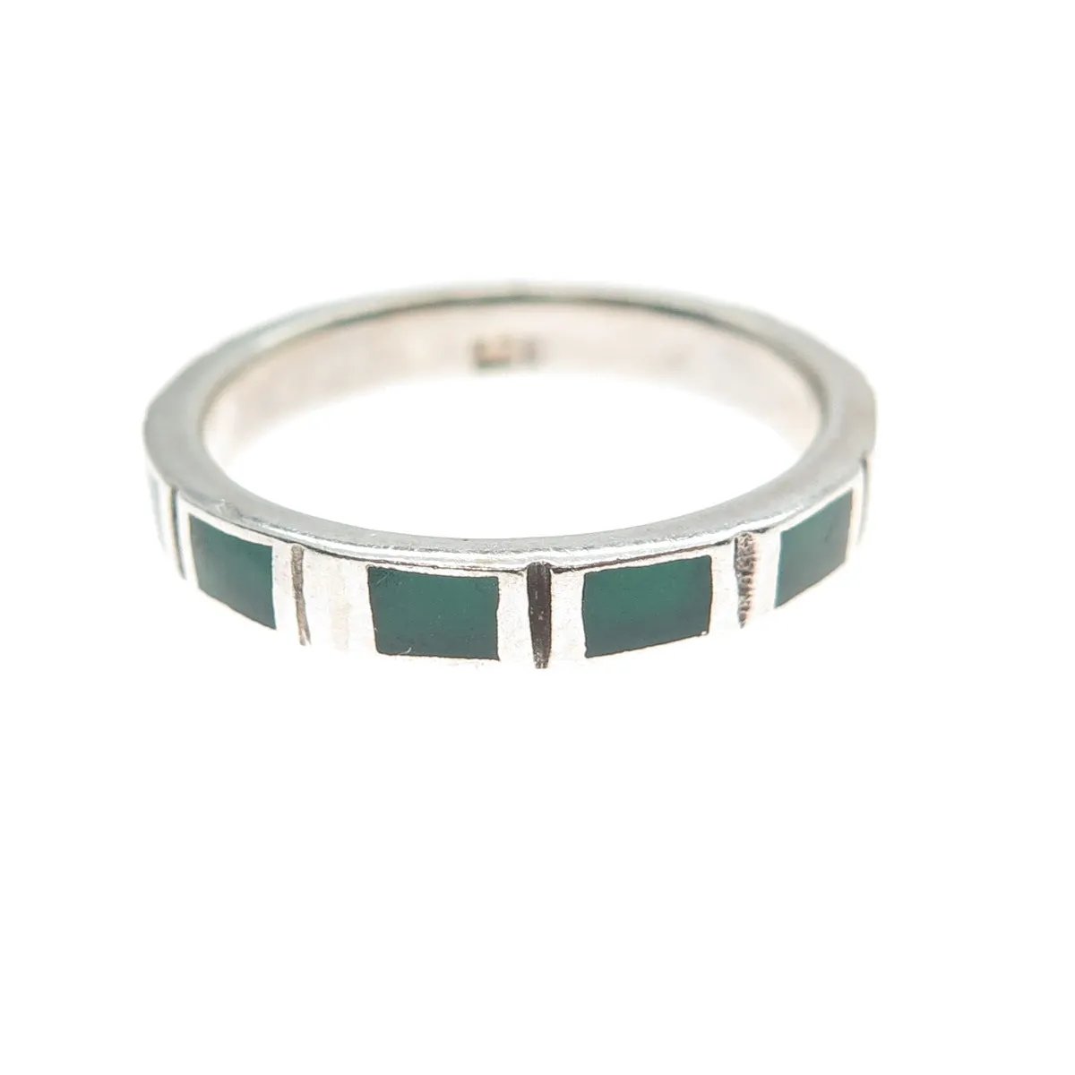 925 Sterling Silver Vintage Green Onyx Eternity All Around Band Ring Size 7.25
