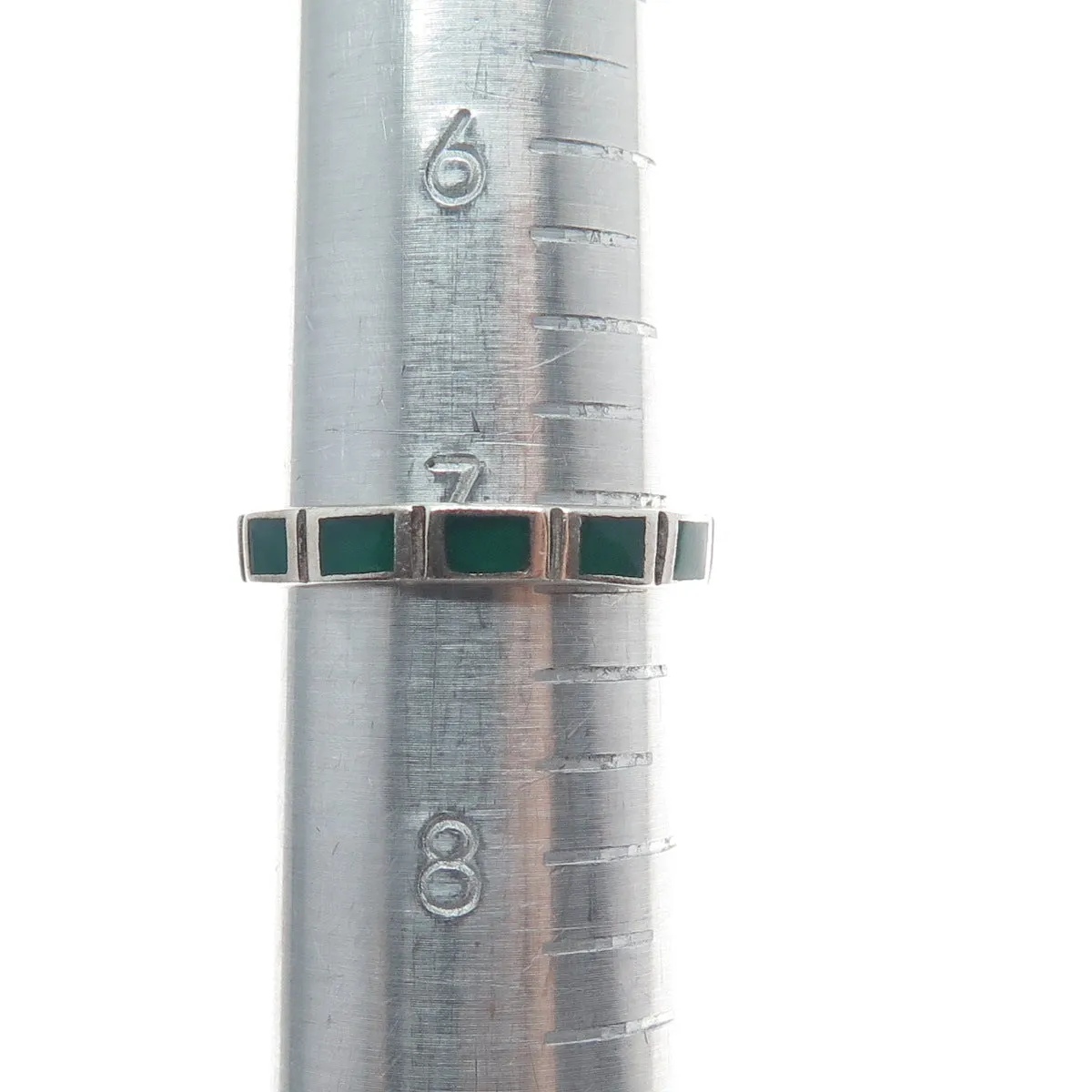 925 Sterling Silver Vintage Green Onyx Eternity All Around Band Ring Size 7.25