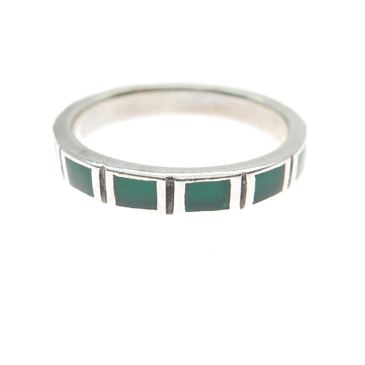 925 Sterling Silver Vintage Green Onyx Eternity All Around Band Ring Size 7.25