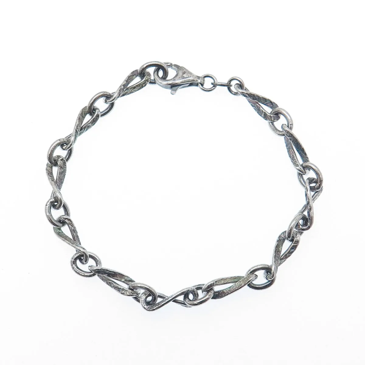 925 Sterling Silver Vintage Italy Modernist Oxidized Twisted Link Bracelet 7"