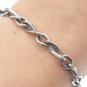 925 Sterling Silver Vintage Italy Modernist Oxidized Twisted Link Bracelet 7"