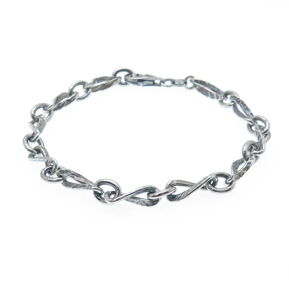 925 Sterling Silver Vintage Italy Modernist Oxidized Twisted Link Bracelet 7"