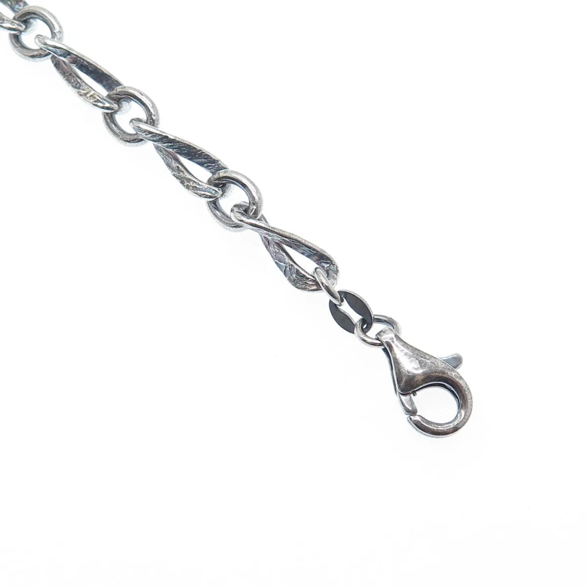 925 Sterling Silver Vintage Italy Modernist Oxidized Twisted Link Bracelet 7"