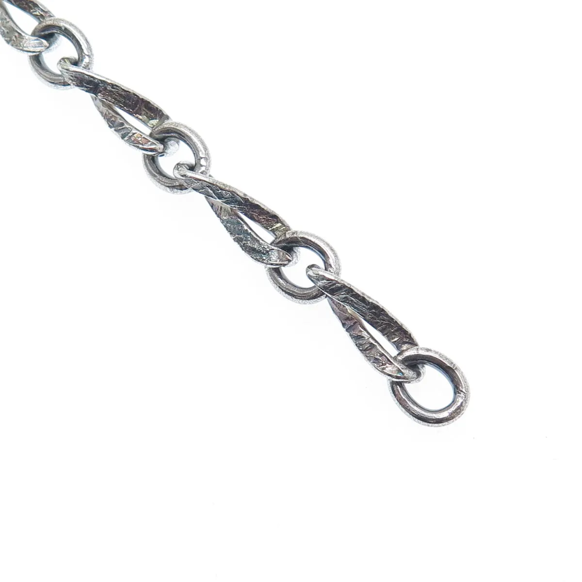 925 Sterling Silver Vintage Italy Modernist Oxidized Twisted Link Bracelet 7"