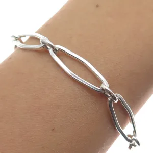 925 Sterling Silver Vintage Italy Paperclip Link Bracelet 7"