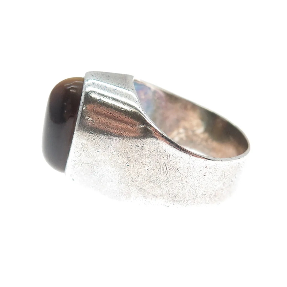 925 Sterling Silver Vintage Italy Real Tiger Eye Oxidized Domed Ring Size 6.75
