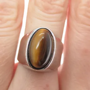 925 Sterling Silver Vintage Italy Real Tiger Eye Oxidized Domed Ring Size 6.75