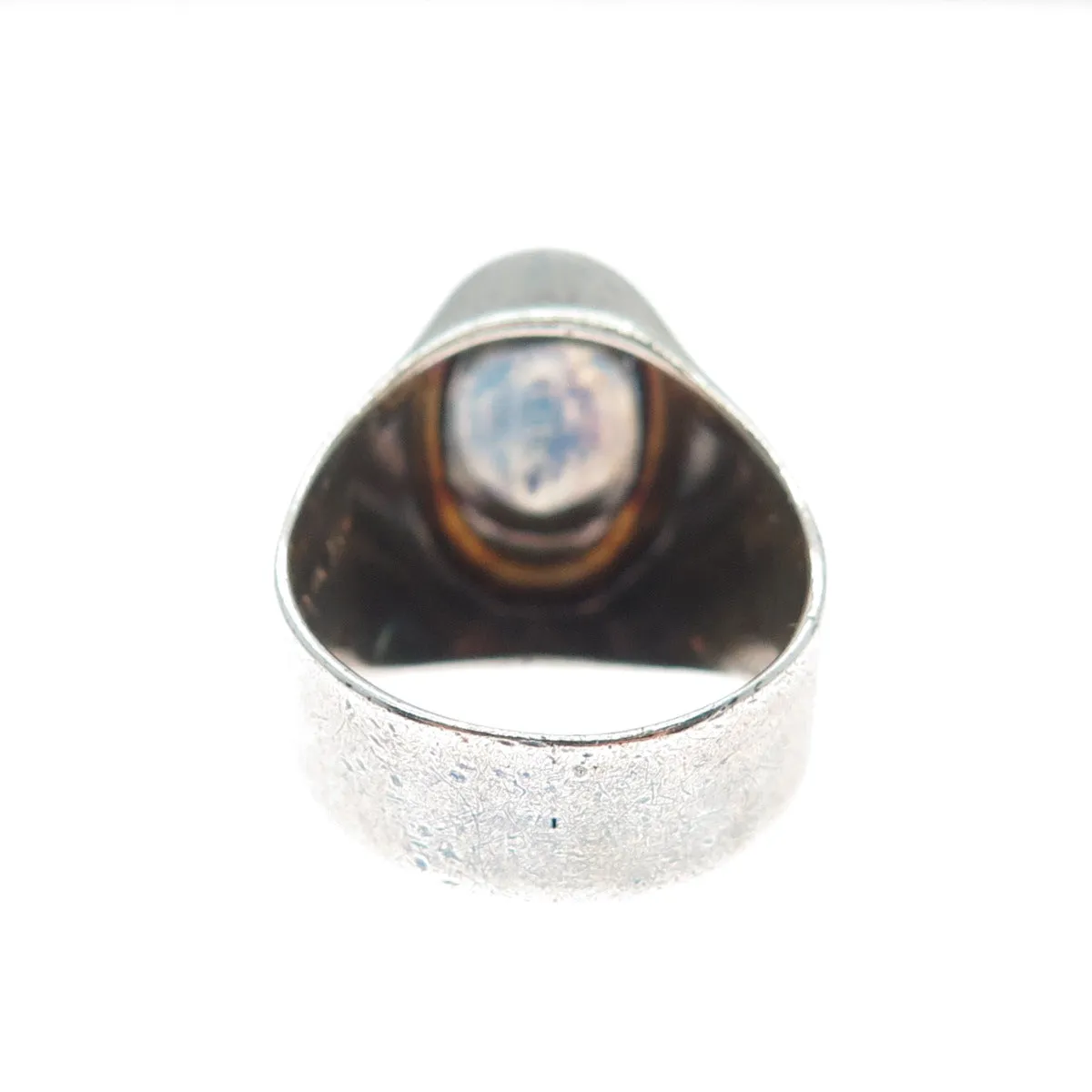 925 Sterling Silver Vintage Italy Real Tiger Eye Oxidized Domed Ring Size 6.75