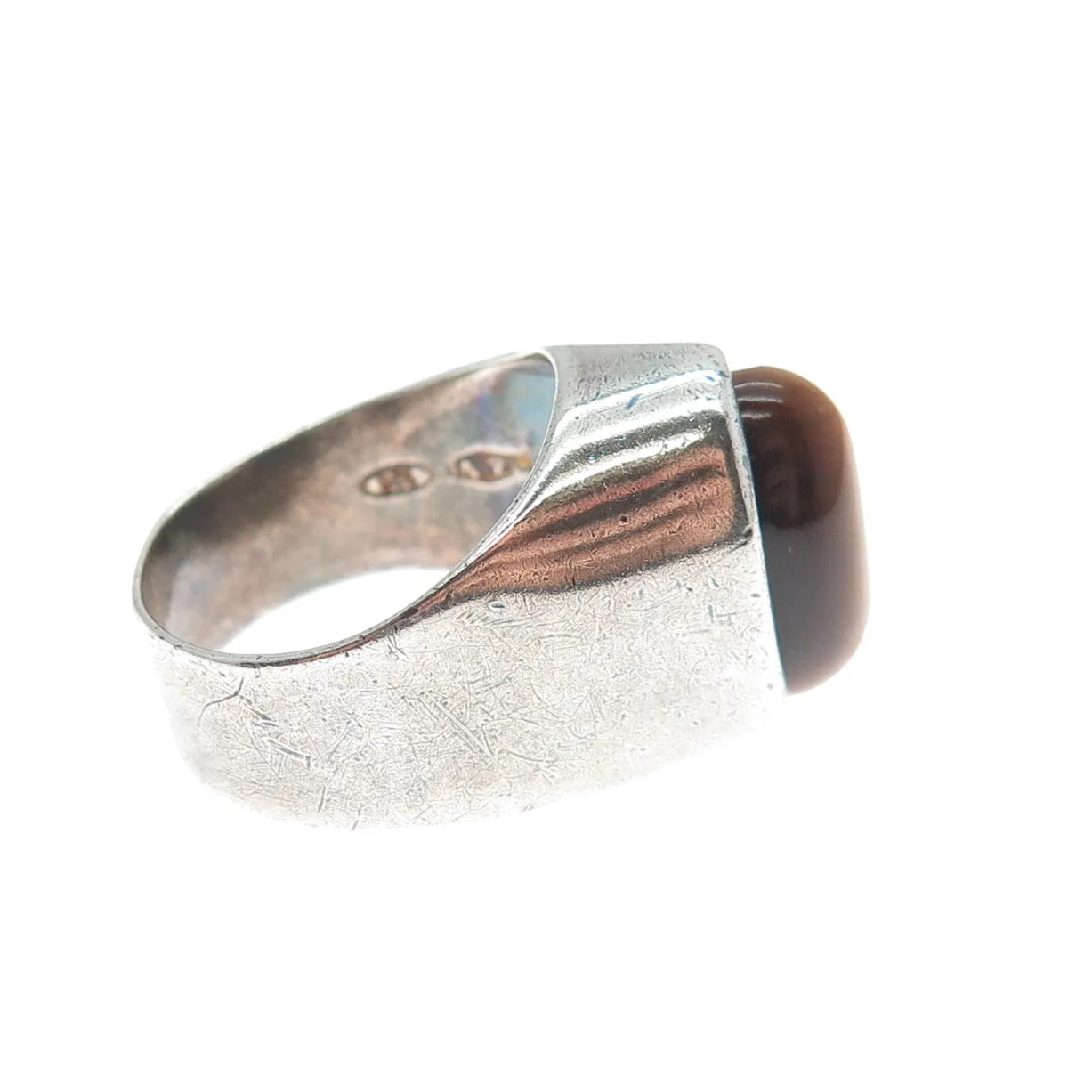 925 Sterling Silver Vintage Italy Real Tiger Eye Oxidized Domed Ring Size 6.75