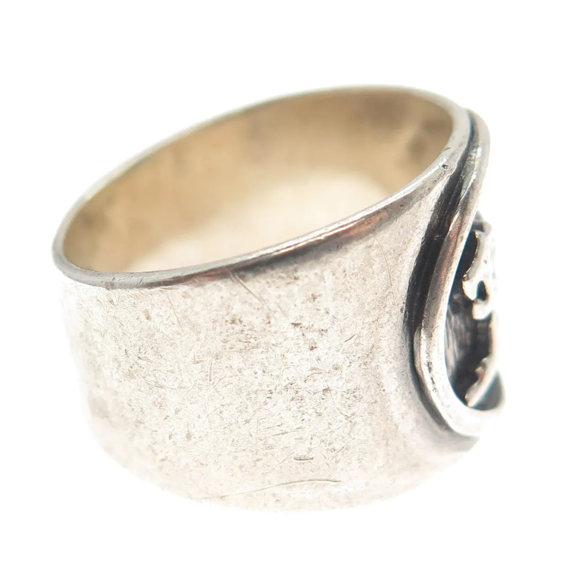 925 Sterling Silver Vintage Lion / Leo Zodiac Sign Wide Ring Size 8.5