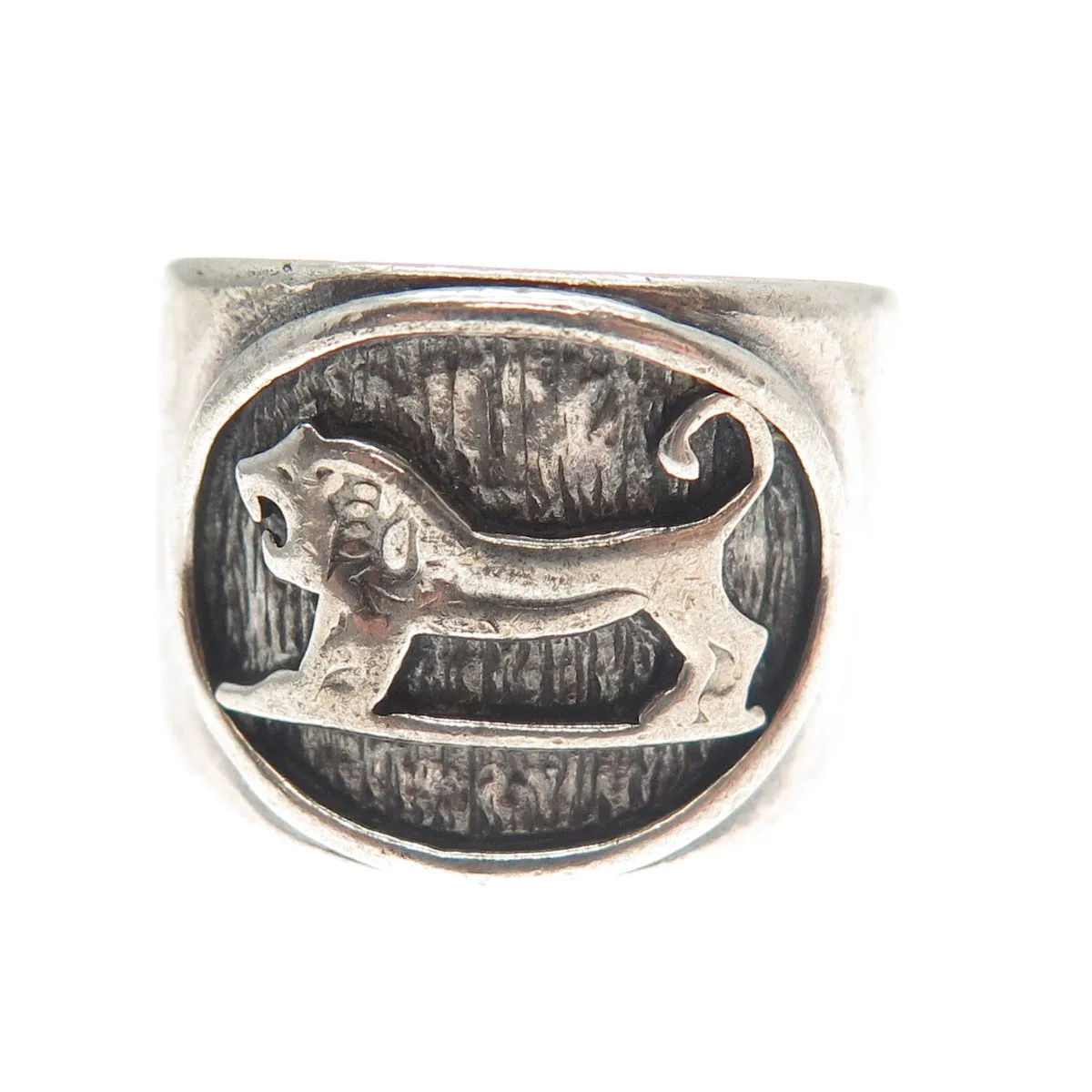 925 Sterling Silver Vintage Lion / Leo Zodiac Sign Wide Ring Size 8.5