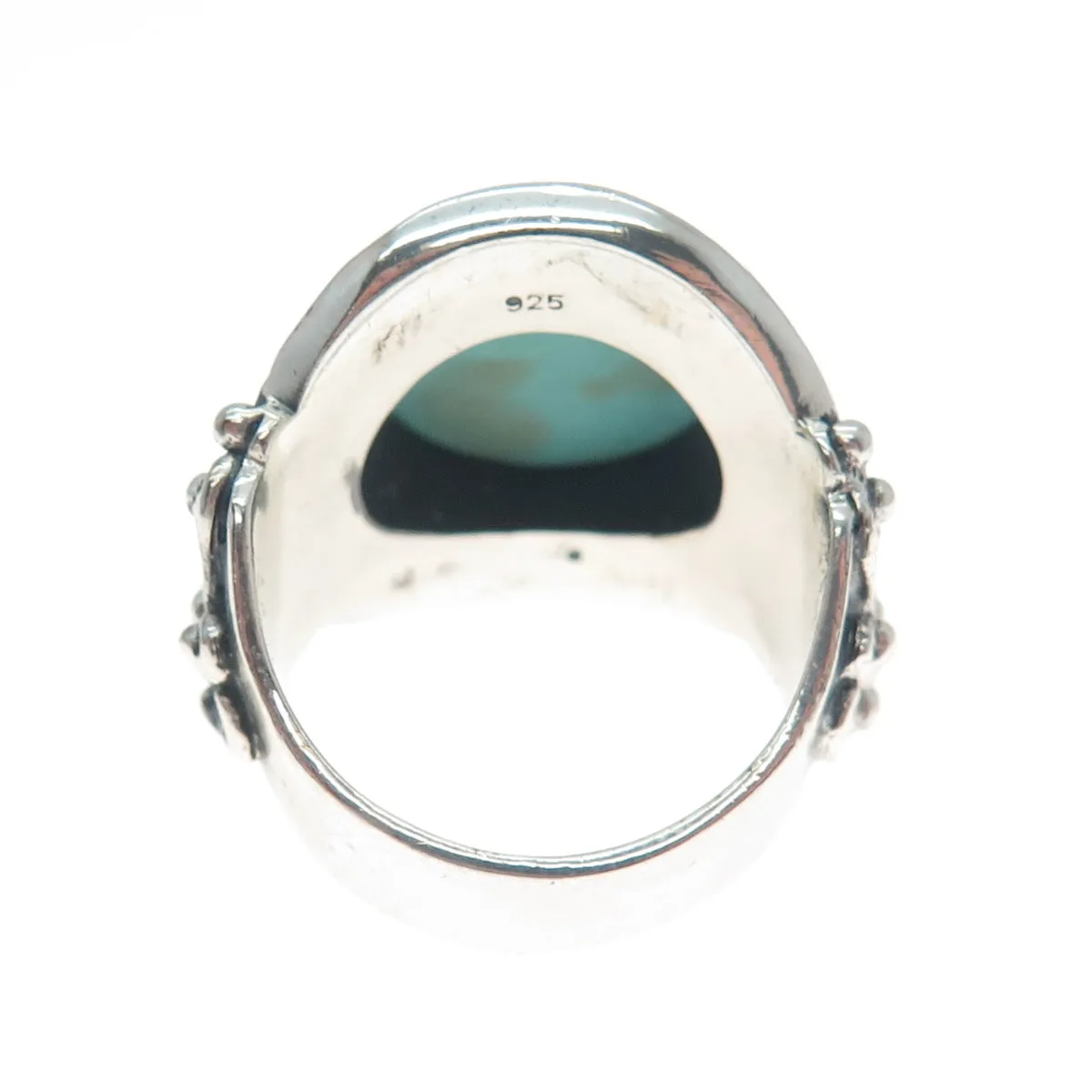 925 Sterling Silver Vintage Lone Mountain Turquoise Sun Oxidized Ring Size 10.25