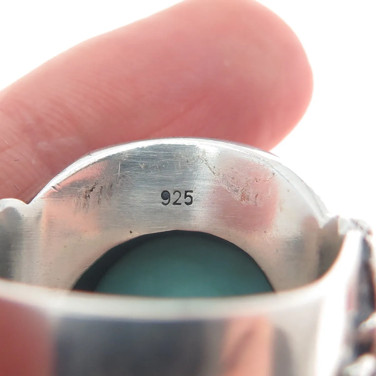 925 Sterling Silver Vintage Lone Mountain Turquoise Sun Oxidized Ring Size 10.25