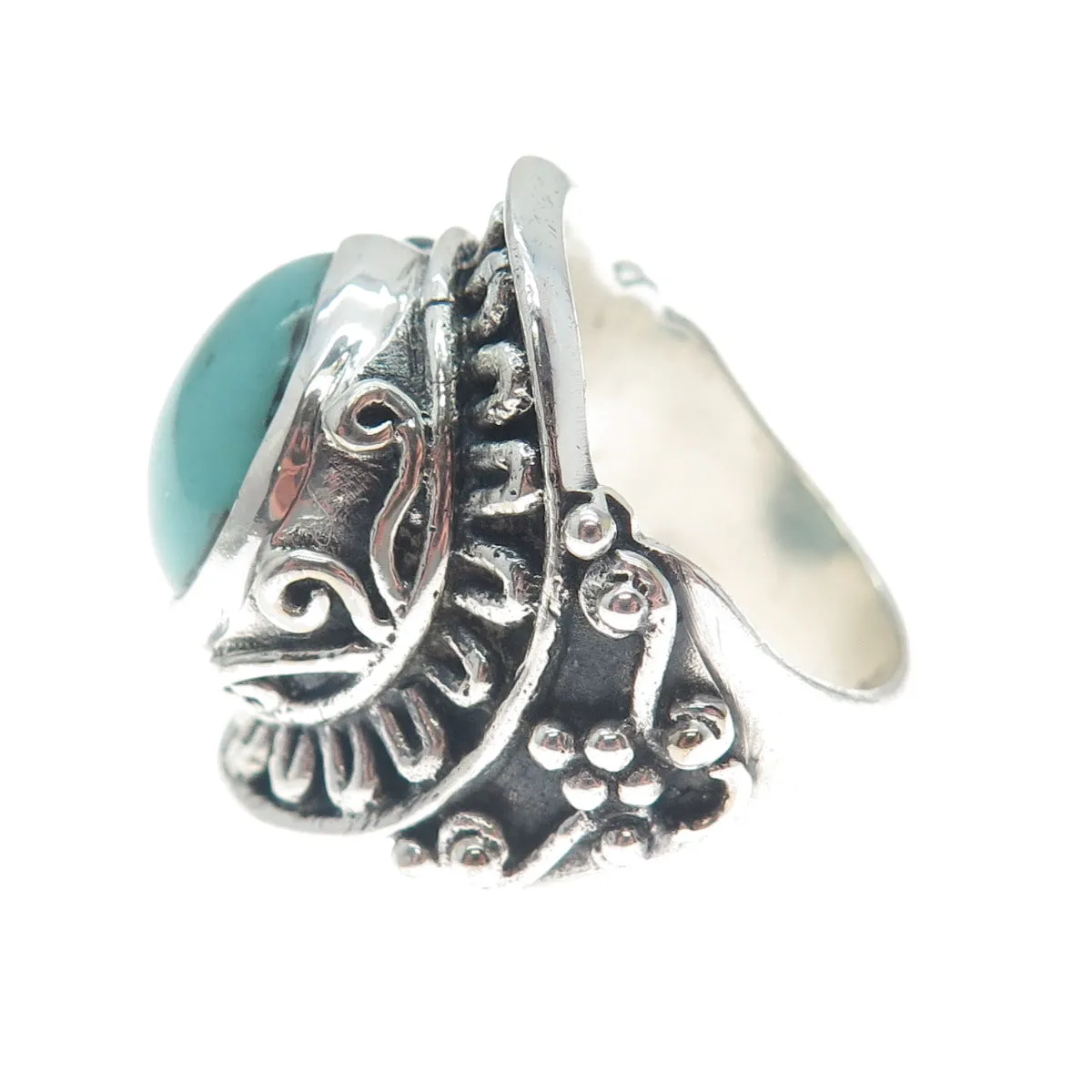 925 Sterling Silver Vintage Lone Mountain Turquoise Sun Oxidized Ring Size 10.25