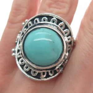 925 Sterling Silver Vintage Lone Mountain Turquoise Sun Oxidized Ring Size 10.25