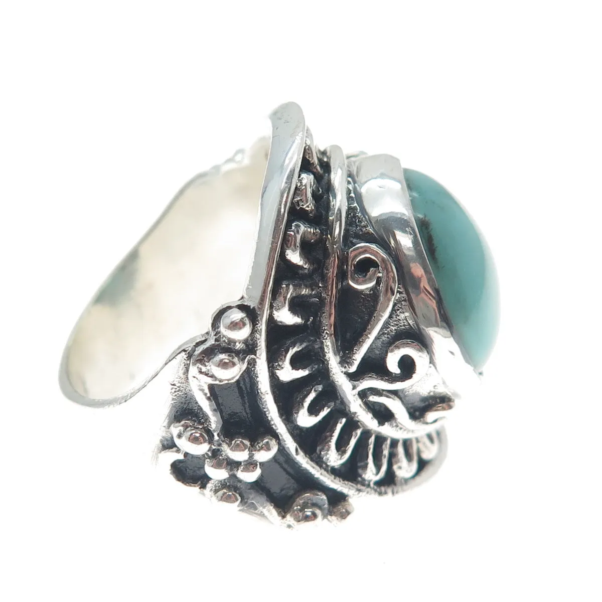 925 Sterling Silver Vintage Lone Mountain Turquoise Sun Oxidized Ring Size 10.25