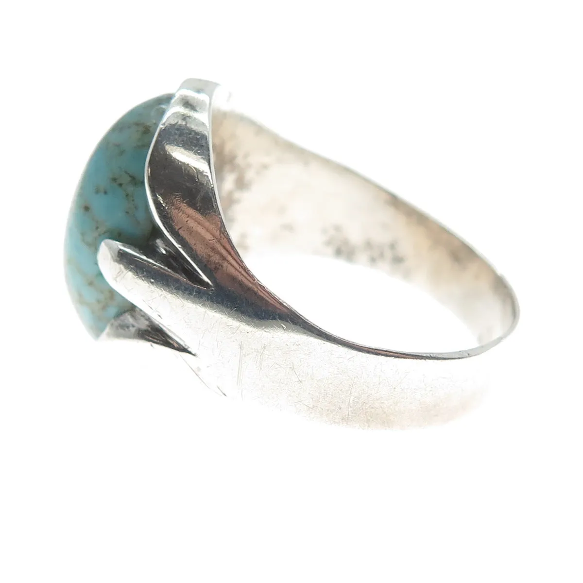 925 Sterling Silver Vintage Mexico Faux Turquoise Tribal Ring Size 12.25
