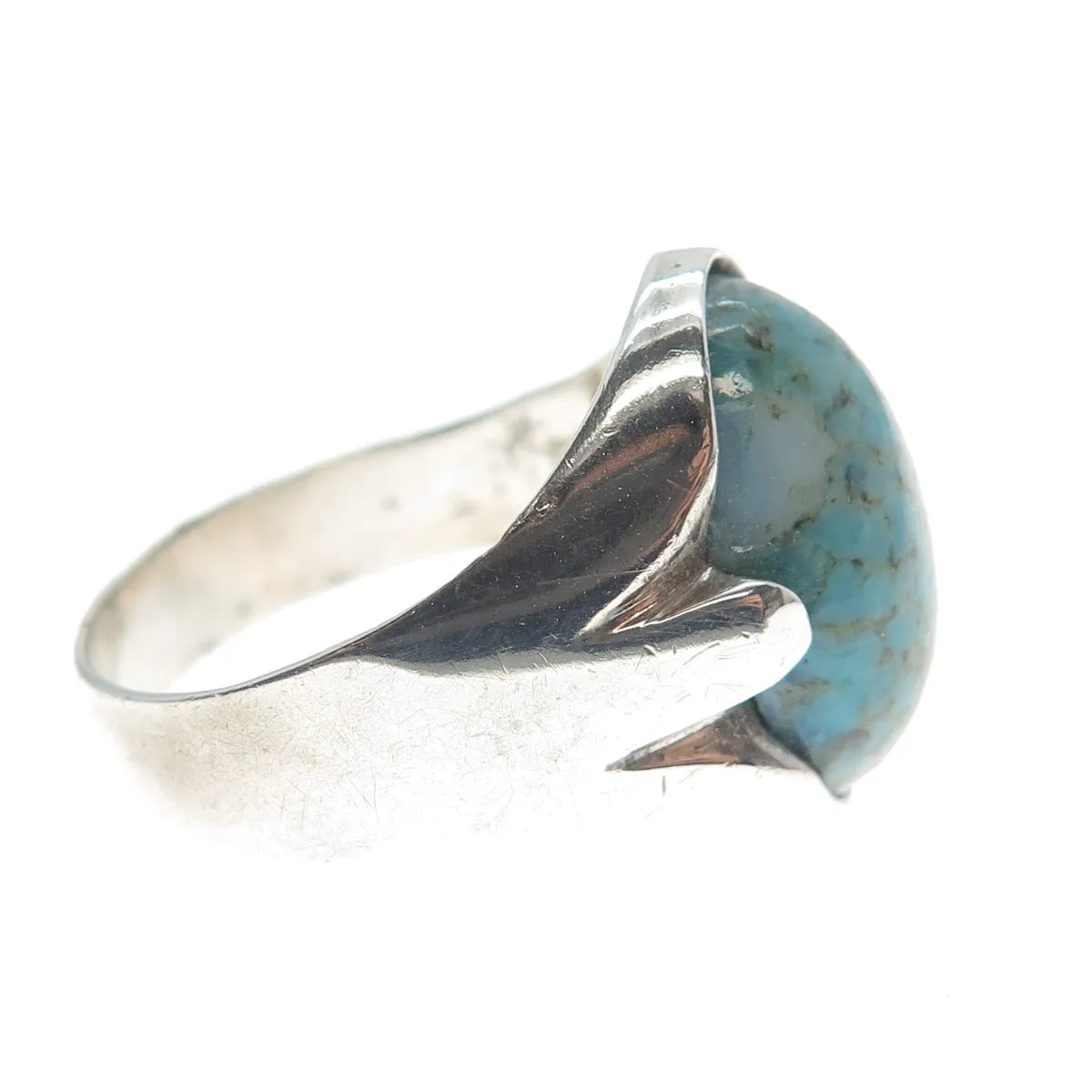 925 Sterling Silver Vintage Mexico Faux Turquoise Tribal Ring Size 12.25