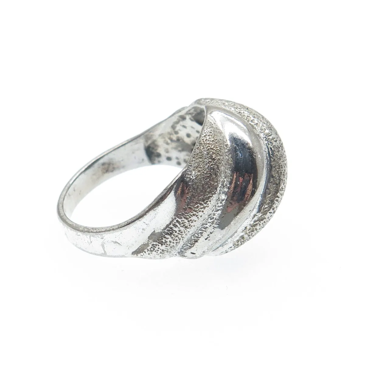 925 Sterling Silver Vintage Modernist Ribbed Dome Oxidized Ring Size 8
