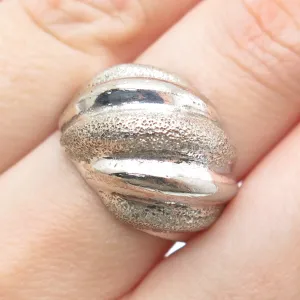 925 Sterling Silver Vintage Modernist Ribbed Dome Oxidized Ring Size 8