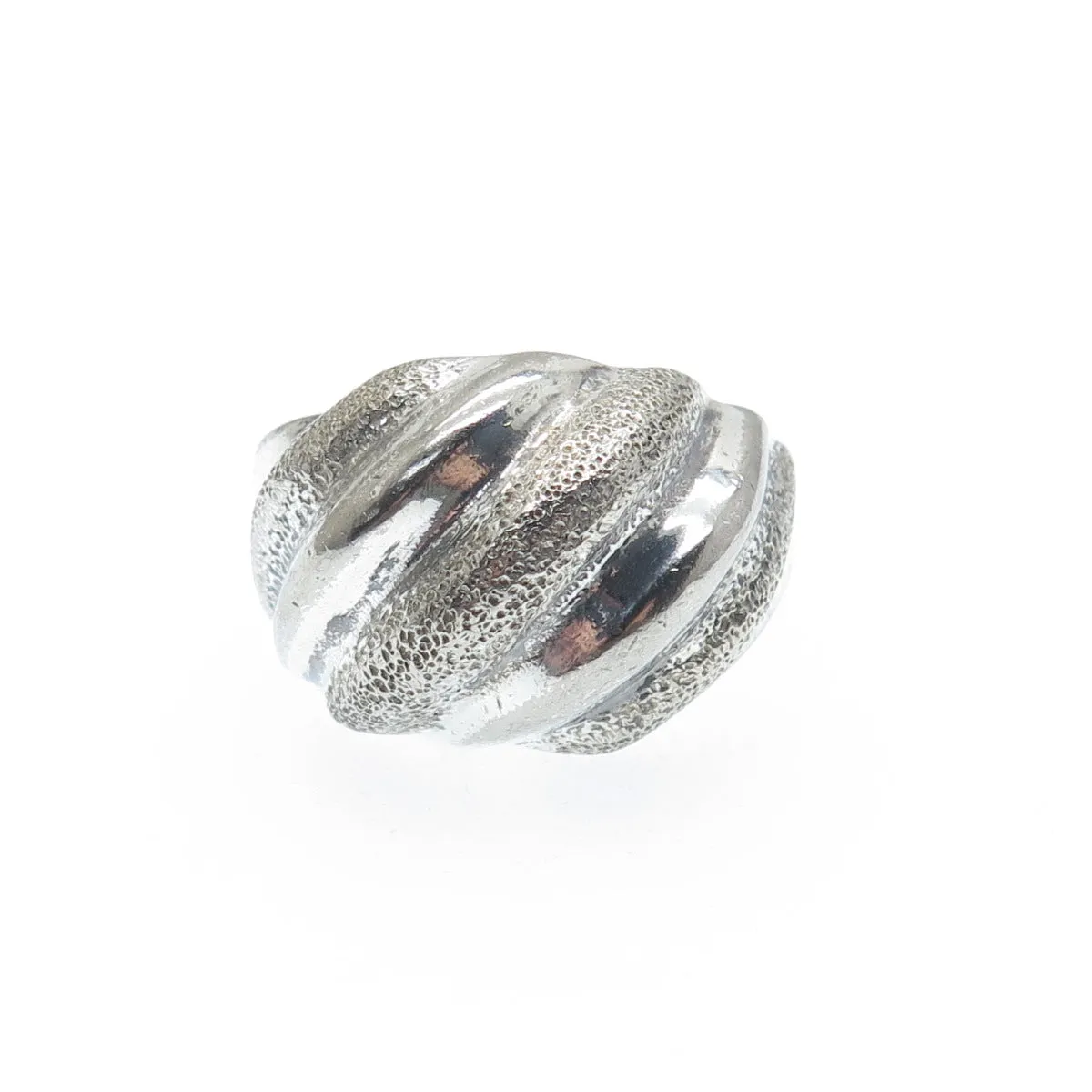 925 Sterling Silver Vintage Modernist Ribbed Dome Oxidized Ring Size 8