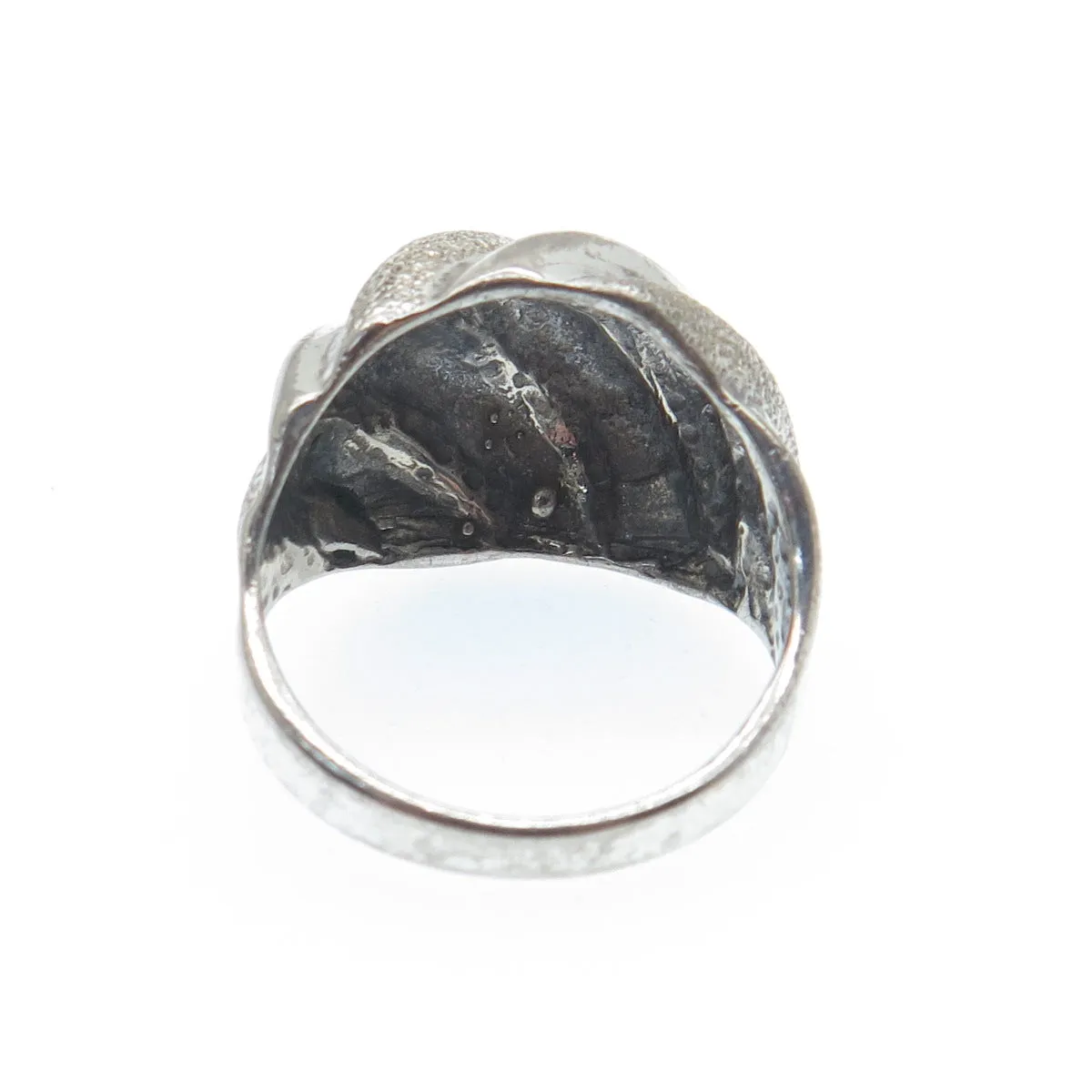925 Sterling Silver Vintage Modernist Ribbed Dome Oxidized Ring Size 8
