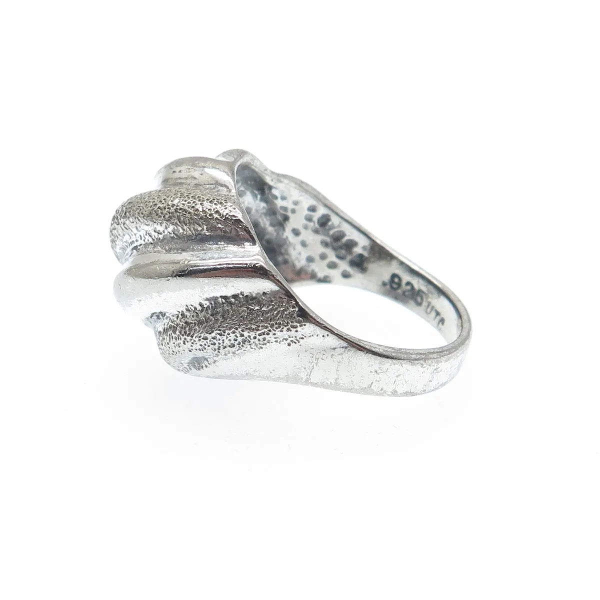 925 Sterling Silver Vintage Modernist Ribbed Dome Oxidized Ring Size 8