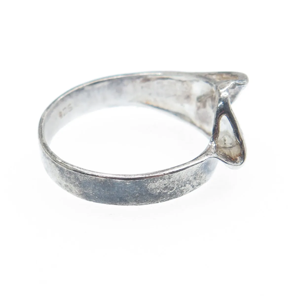 925 Sterling Silver Vintage Modernist Wavy Oxidized Ring Size 7.25