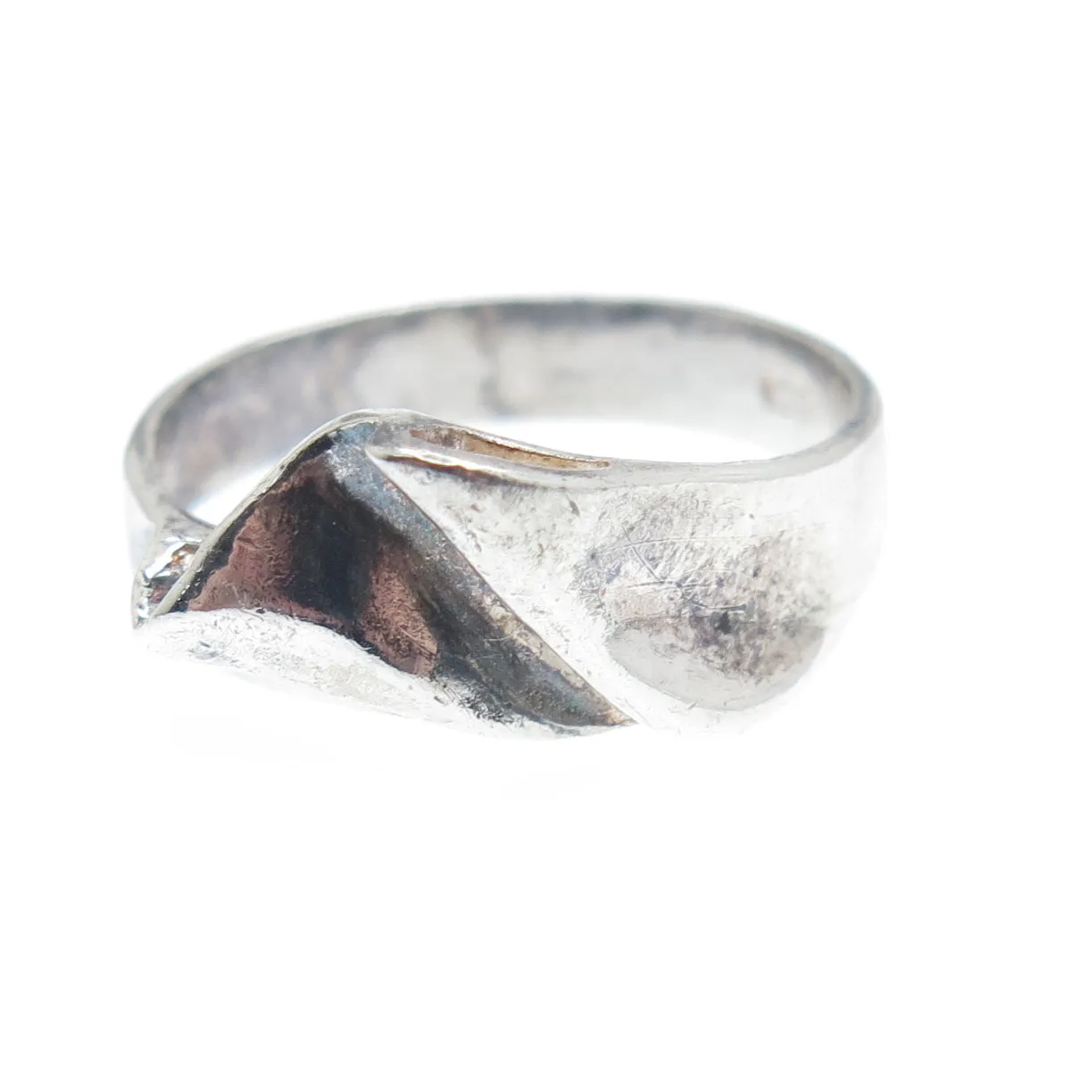 925 Sterling Silver Vintage Modernist Wavy Oxidized Ring Size 7.25