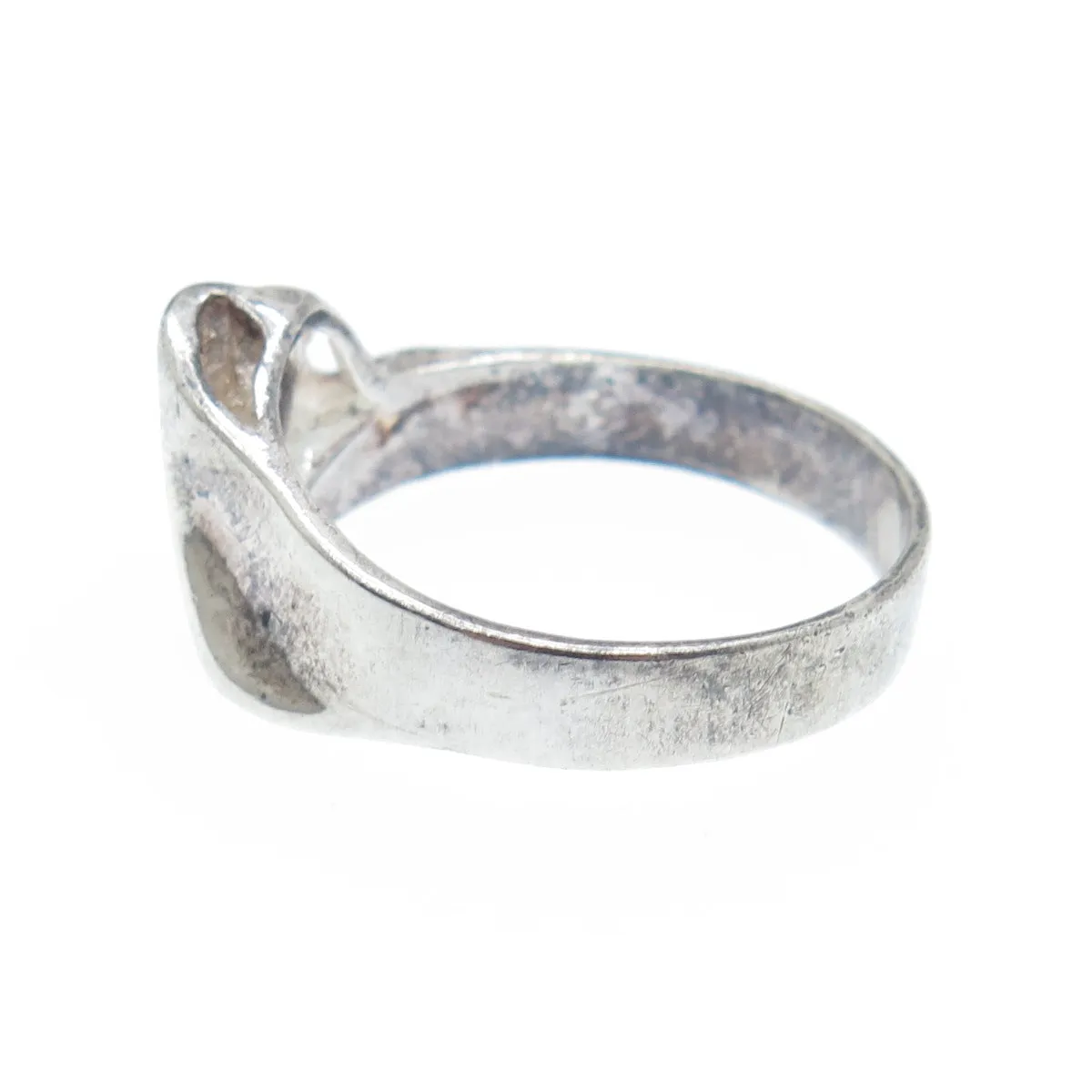 925 Sterling Silver Vintage Modernist Wavy Oxidized Ring Size 7.25