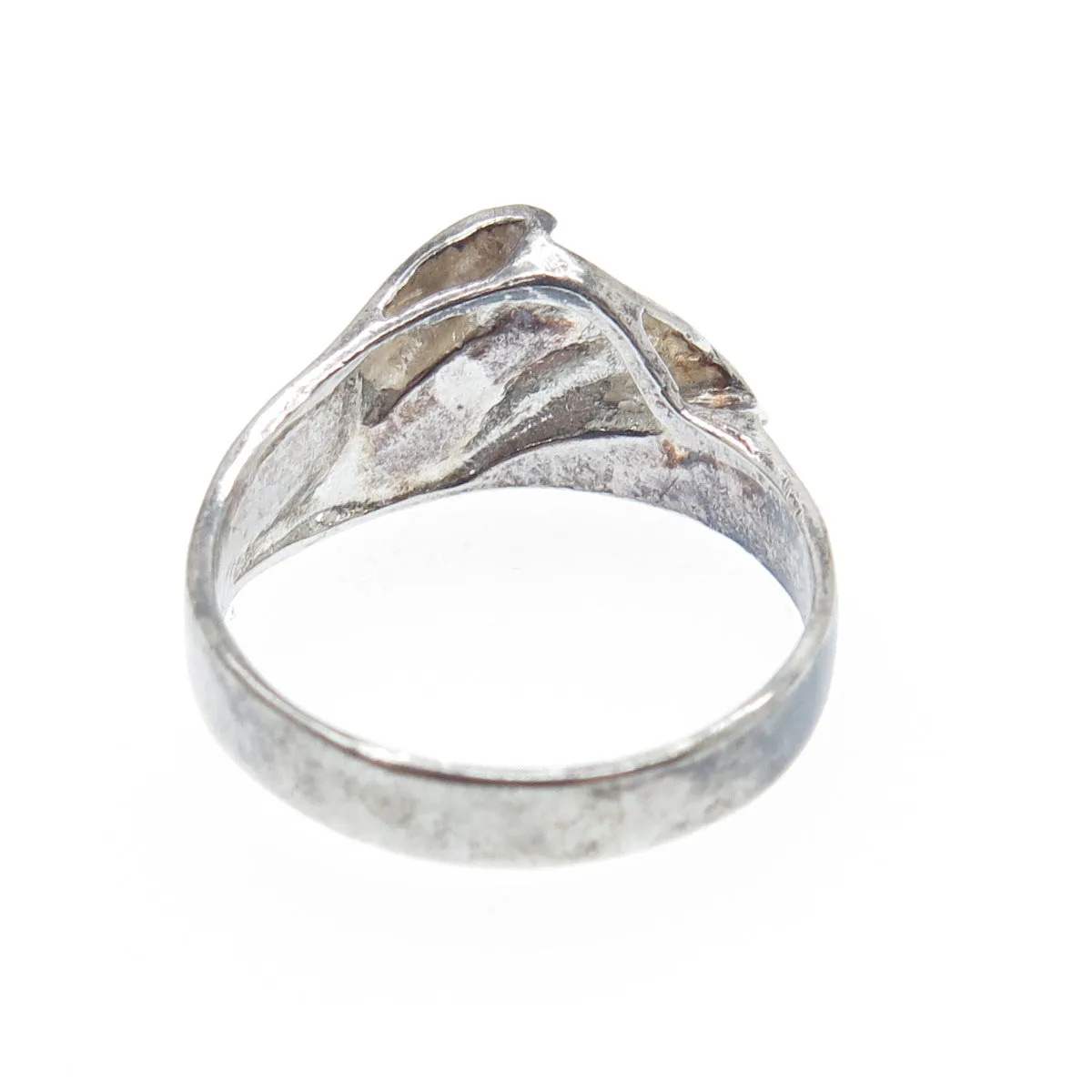925 Sterling Silver Vintage Modernist Wavy Oxidized Ring Size 7.25