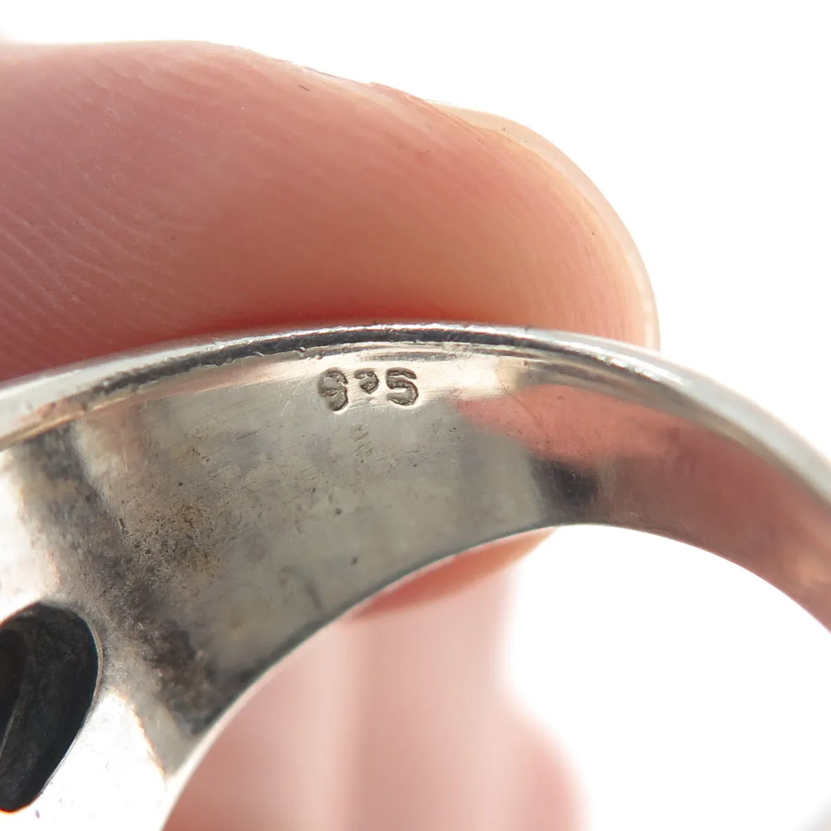 925 Sterling Silver Vintage Real Amethyst Modernist Oxidized Ring Size 7.5